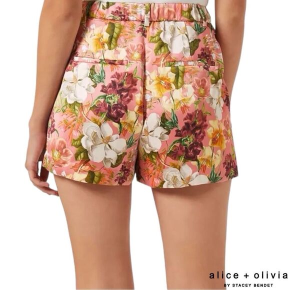 Alice + Olivia **NWT** Conry Pleated Juniper Floral Rose Print Satin Shorts - Picture 13 of 14